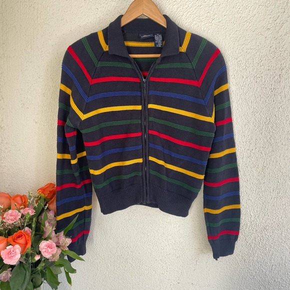 Vintage 90s Navy Knit stripe sweater zip up by LizSport - Picture 4 of 5